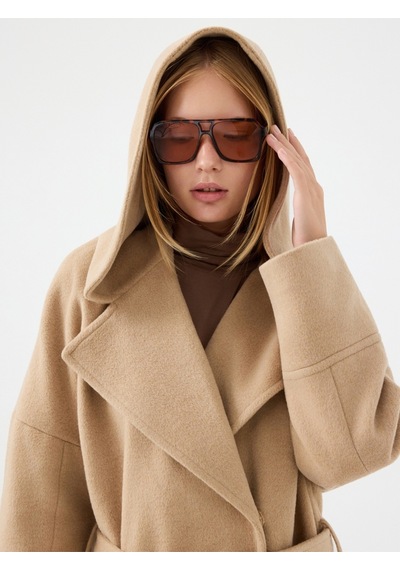 Oversize Kadın Kaban Bej