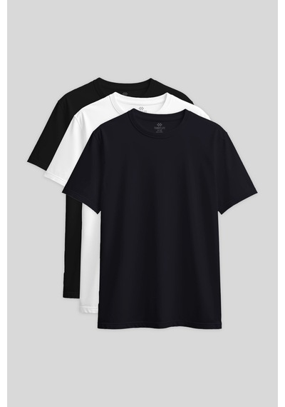 Standart Fit Basic O Yaka 3lü Paket Siyah-beyaz-lacivert Kadın T-shirt - 97311 Siyah - Beyaz