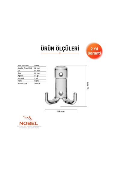 Kare Askı, Metal Vestiyer Askısı, 34 Gr, Dolap Ve Duvar Askılığı, Krom Vidalı