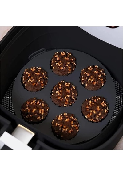 Airfryer Silikon Kek Pişirme Kalıbı 7 Bölmeli, Silikon Cupcake Kek Pişirme Kabı Air Fryer Muffin Fırın Kalıbı 2 Adet Siyah - 20 Cm Çok Renkli