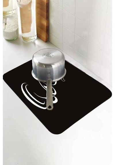 Siyah Mutfak Temalı Microfiber Bulaşık Kurutma Matı Mm008n11