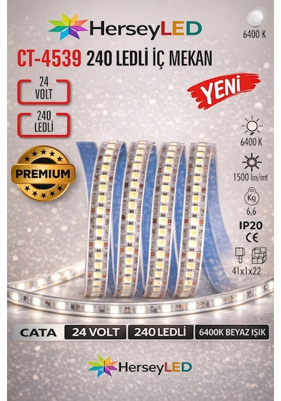 Ct-4539 24v Beyaz Işık 240 Led İç Mekan Şerit Led 5 Metre Ürün 24 Volttur Yanlış Trafo İle Çalıştırmayın Beyaz 6500k