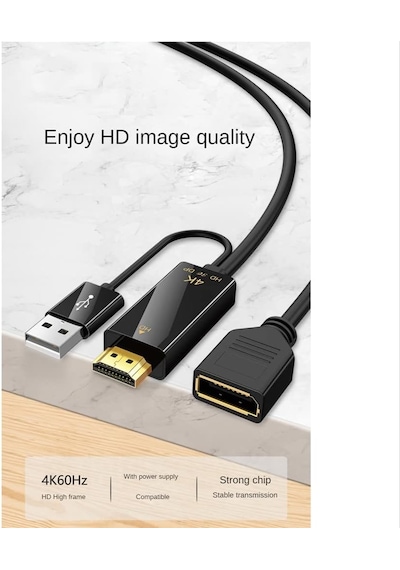 Hdmı To Displayport 4k Usb 2.0 Güç Kaynaklı Kablo Hd To Dp Kablo 4k 60hz - Dp Dönüştürücü Adaptör