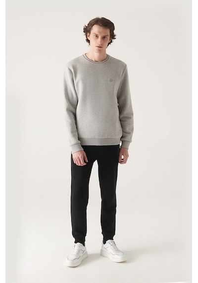 Avva Bisiklet Yaka İçi Polarlı 3 İplik Pamuklu Standart Fit Normal Kesim Unisex Sweatshirt Gri E001017 Gri