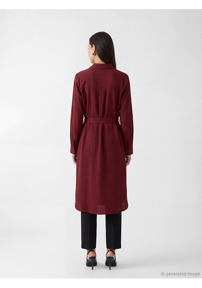 Lcw Everyday Bordo Oversize Gofre Kadın Gömlek Tunik