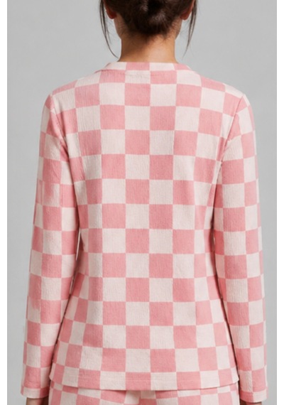 Kadın Çizgili Regular Fit Pembe Pijama Takımı 4691