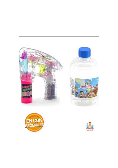 Işıklı Pilli Şeffaf Plastik Oyuncak Köpük Makinesi Köpük Tabancası Köpük Silahı 500 Ml Likit