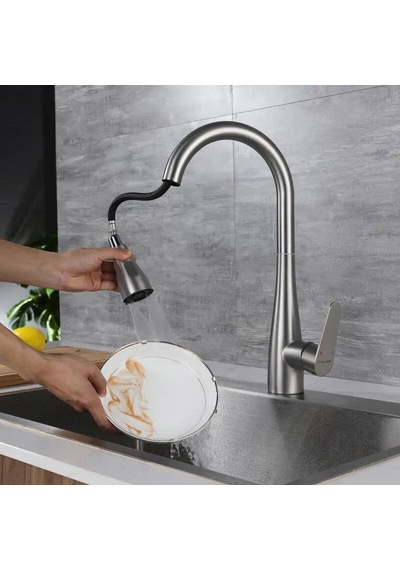 Fause Spiralli Eviye Bataryası Pull Down 3 Fonksiyonlu Fırçalanmış Nikel Kte125-br Fırçalı Nikel