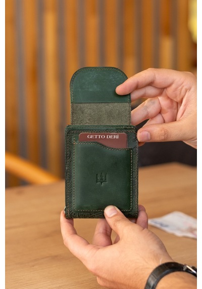 Getto Deri Drax Click Hakiki Deri Özel İsim Baskılı Cüzdan Desenli Yeşil