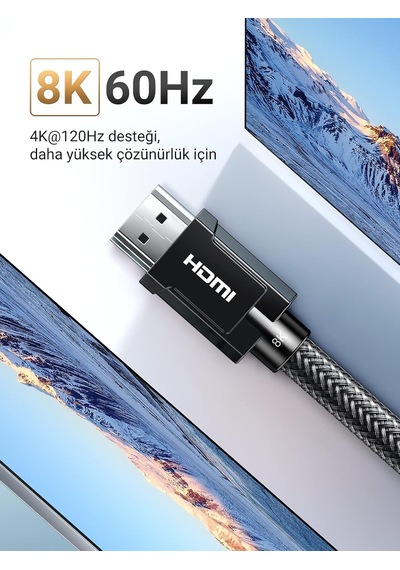 8k Hdmı 2.1 Kablo Desteği Hdr10, Earc, Ps5 İçin 3d, Xbox S, Monitör Vb 1m , Gri