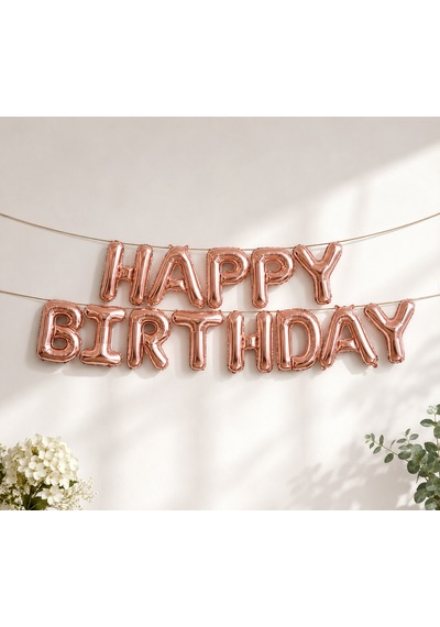 Happy Birthday Rose Gold Folyo Balon Yazı Seti 13 Parça İpli Doğum Günü Parti Süsü Dekoru Çok Renkli