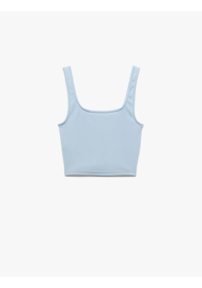 Koton Kare Yaka Korse Detaylı Kolsuz Slim Fit Crop Bluz Mavi 5sal30311ık Mavi