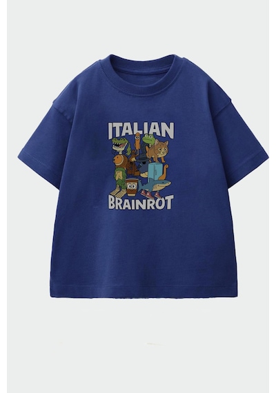 Monila Erkek Çocuk Pamuklu Bisiklet Yaka Baskılı T-shirt Lacivert