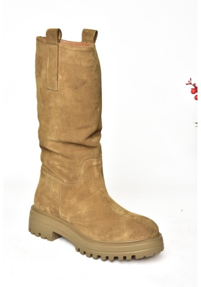 Fox Shoes R555267002 Taba Hakiki Deri Süet Kadın Çizme Taba