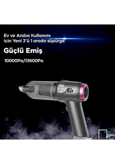 ALLY 14000pa Güçlü Portatif 2 Kademeli Tasinabilir Vakumlu Kablosuz Üflemeli Mini Araç Süpürgesi SW-103