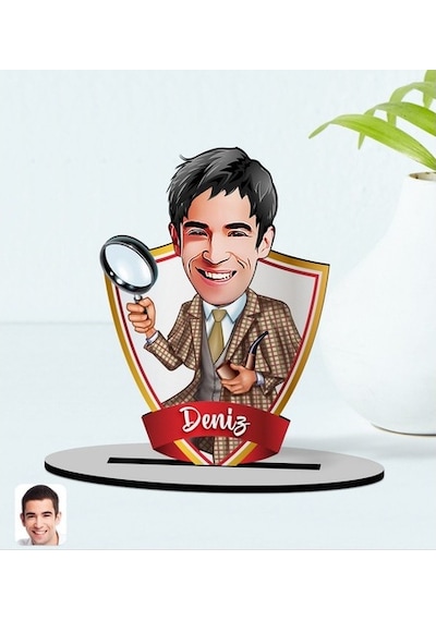 Kişiye Özel Isimli Müfettiş Karikatürlü Ahşap Biblo Model-1