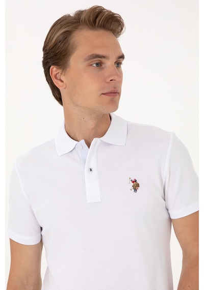 U.S. Polo Assn. Erkek Slim Fit Polo Yaka Beyaz Basic Tişört 50310669-VR013