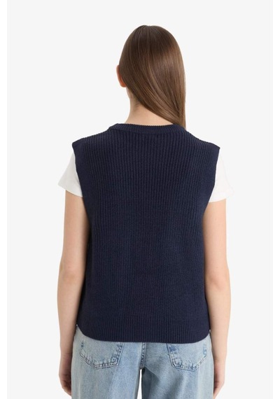 Defacto Oversize Geniş Kalıp Bisiklet Yaka Triko Süveter S0375az25wnnv207 Lacivert