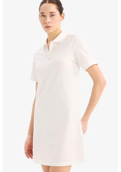 Defacto Polo Yaka Pike Kısa Kollu Mini Elbise D8273ax25spwt32 Beyaz-wt32