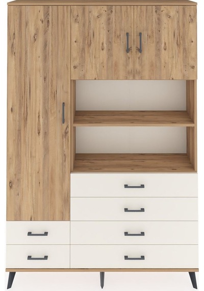 Arges Dolap 8 Raflı 6 Çekmeceli 3 Kapaklı 132x30x195 Çam-çam/... Çam