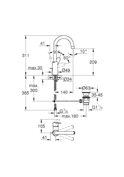 Grohe Bauedge L-Boyut Lavabo Bataryası Krom 23760000