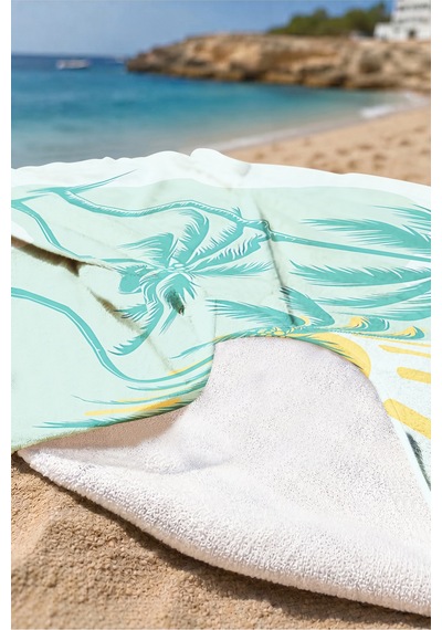 Palmiye Tropikal California Plaj Havlusu - Mint Sarı Akdeniz Marine Hızlı Kuruyan Mikrofiber Havlu Çok Renkli