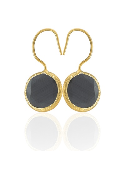 Kadir Jewellery 22 Ayar Altın Kaplama Kadın Taşlı Küpe -el İşçiliği Ve Hipoalerjenik Küpe -e01 Siyah