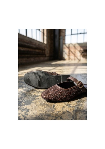 Moda Devrin Kahverengi Tokalı Tweed Kadın Babet Terlik