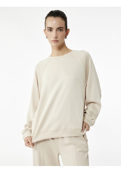 Koton Scuba Kumaş Uzun Kollu Bisiklet Yaka Basic Sweatshirt Bej 6wak10201ek Ekru