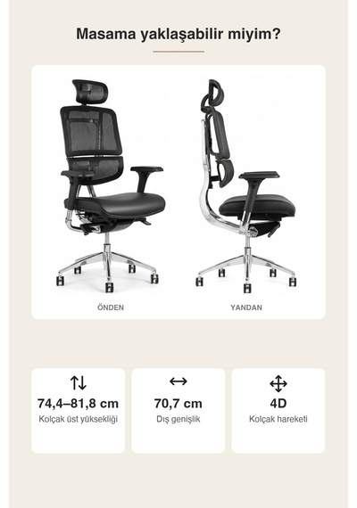 Upstyle Doruk Premium Ergonomik Ofis Koltuğu 4d Kolçak, Tam Yatar Siyah