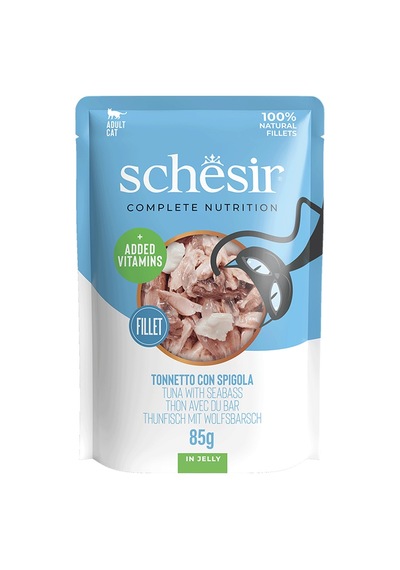 Schesir Jelly Ton Balıklı Ve Levrekli Pouch Yetişkin Kedi Konservesi 85 Gr 12'li Paket
