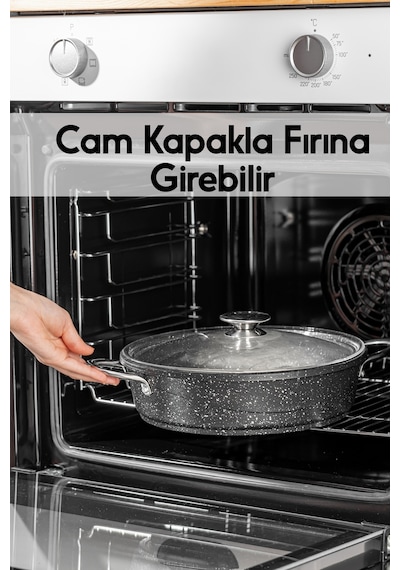 24 Cm Döküm Granit Yanmaz Yapışmaz Fırına Girebilir Küçük Boy Pilav Tenceresi Siyah