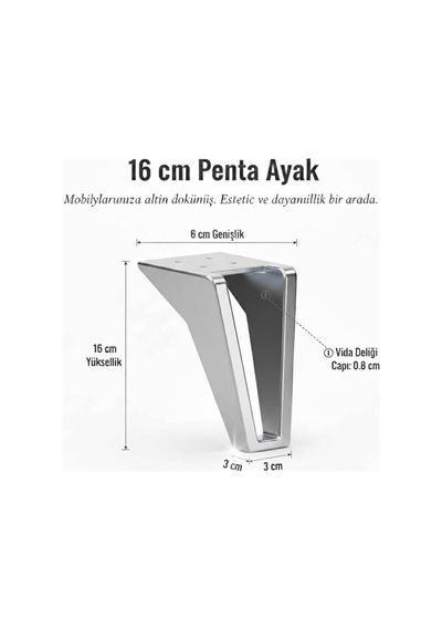 Penta 15 Cm Krom Koltuk Baza Dolap Tv Ünitesi Yatak Odası Konsol Çocuk Ve Genç Odası Ayağı Krom