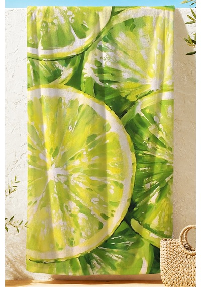 Limon Temalı Tropikal Plaj Havlusu-yeşil Suluboya Akdeniz Havuz Deniz Hızlı Kuruyan Mikrofiber Havlu Çok Renkli
