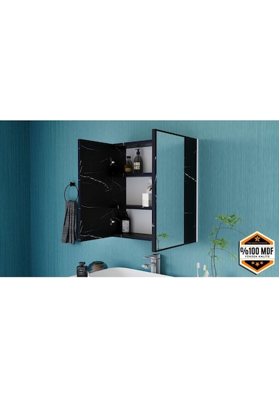 Fm01 2 Kapaklı Aynalı Banyo Dolabı Çok Amaçlı Banyo Dolabı Siyah