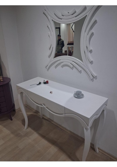 Dresuar 90628 Cnc Çökertme Model Cnc Ayna Lake Beyaz Tabla Kayn Aslan Ayak Beyaz