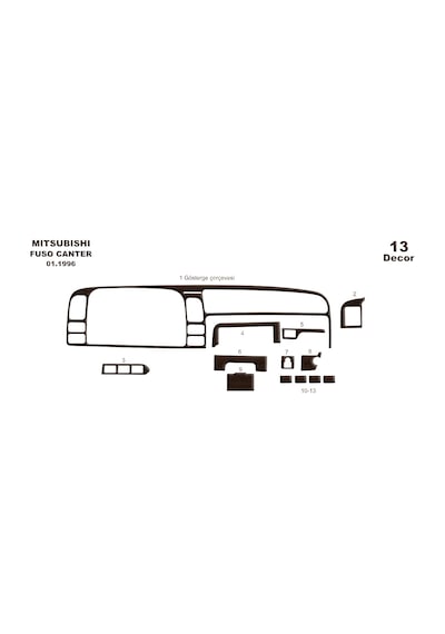 Mitsubishi Fuso Center Torpido Kaplama 1996-2004 13 Parça Koyu Meşe