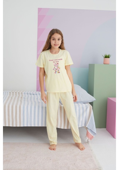 Siyah İnci Pamuklu Örme Pijama Takım 24117047 sari