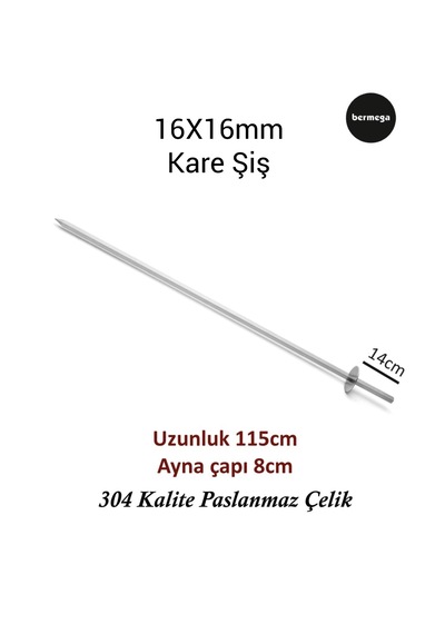 16mm Kare Şiş - 115cm Uzunluk - 304 Kalite Paslanmaz Çelik