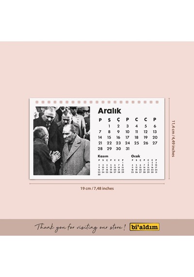 2027 Atatürk Masa Takvimi Özel Siyah Fotoğraflı Cumhuriyet Temalı Masaüstü Takvim