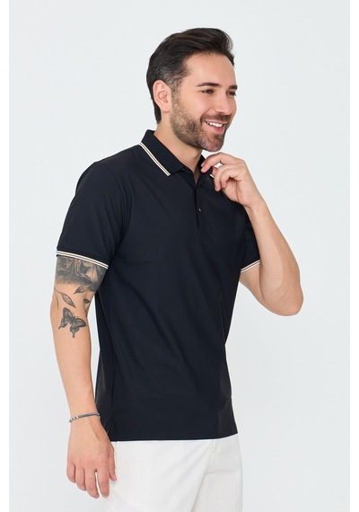 Siyah Düğmeli Polo Yaka Erkek Tişört