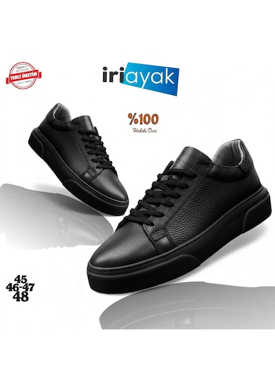 İriayak Büyük Numara Hakiki Deri 46-48 / Rahat Taban Casual Ayakkabı / Günlük Kullanıma Uygun Siyah