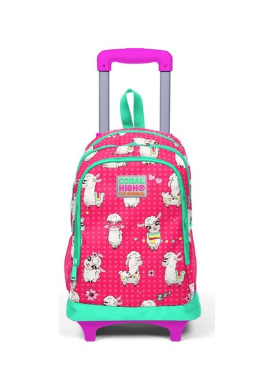 Coral High Kids Neon Mercan Alpaka Desenli Işıklı Tekerlekli Okul Çantası