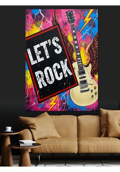 "haydi Rock Yapalım" Gitar Dekoratif Kanvas - Mdf Ahşap Tablo