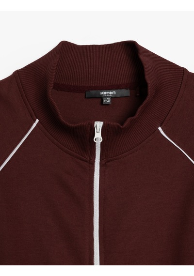 Koton Uzun Kollu Pamuk Karışımlı Cep Detaylı Biyeli Fermuarlı Sweatshirt Bordo 5sam70036mk Bordo