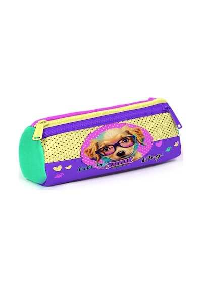 Coral High Kids Sarı Pembe Sevimli Köpek Desenli Üç Bölmeli Kalem Çantası 22052