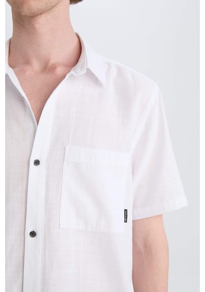 Defacto %100 Pamuk Slim Fit Dar Kesim Basic Düz Kısa Kollu Gömlek E0847ax25smwt34 Beyaz