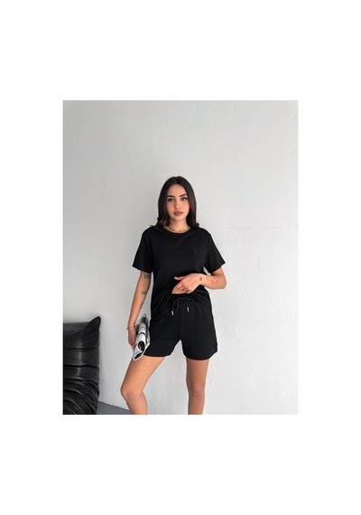 Gugus Kadın Kısa Şortlu/t-shirt 2li Takım Modal Kumaş Siyah
