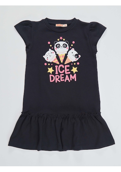 Denokids Dondurma Rüyası Kız Çocuk Elbise Siyah