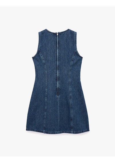 Koton Pamuklu Taş Detaylı Bisiklet Yaka Kolsuz Mini Denim Elbise Koyu İndigo 6sal80019md Indigo